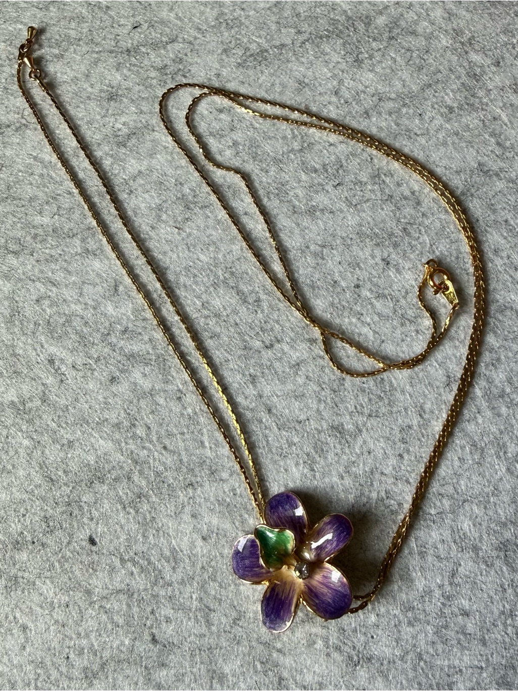 Retro Style 18k Gold Plated Purple Orchid Floral Pendant Lariat Necklace Dainty